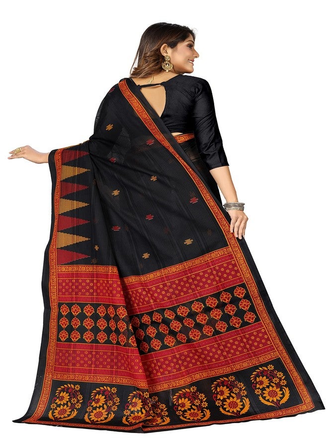 Ratan Women's Plain Cotton Saree Without Blouse Piece (Bhp-28759_Black) - Image 2